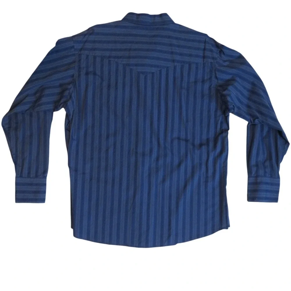 Wrangler Mens Long Sleeve Blue Striped Western Shirt XL Authentic‎
